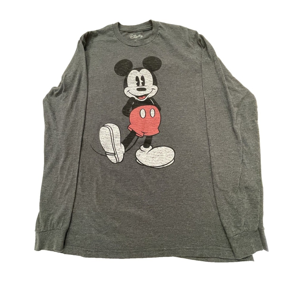 Disney‎ Mickey Mouse Long Sleeve Shirt – Adult Medium, Gray, Classic Graphic Tee
